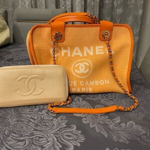 Chanel Orange and Tan Shoulder Bag Set